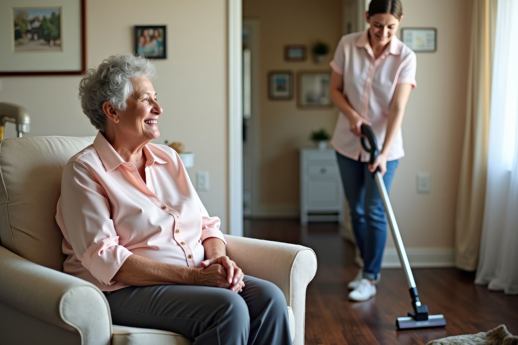 Senior qui bénéficie d'une aide ménagère