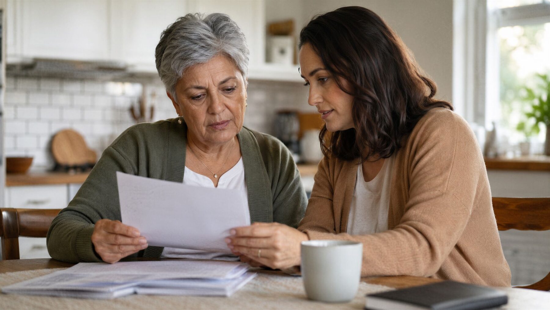 Senior avec son aidante qui évaluent les facteurs qui influencent le montant de la PCH