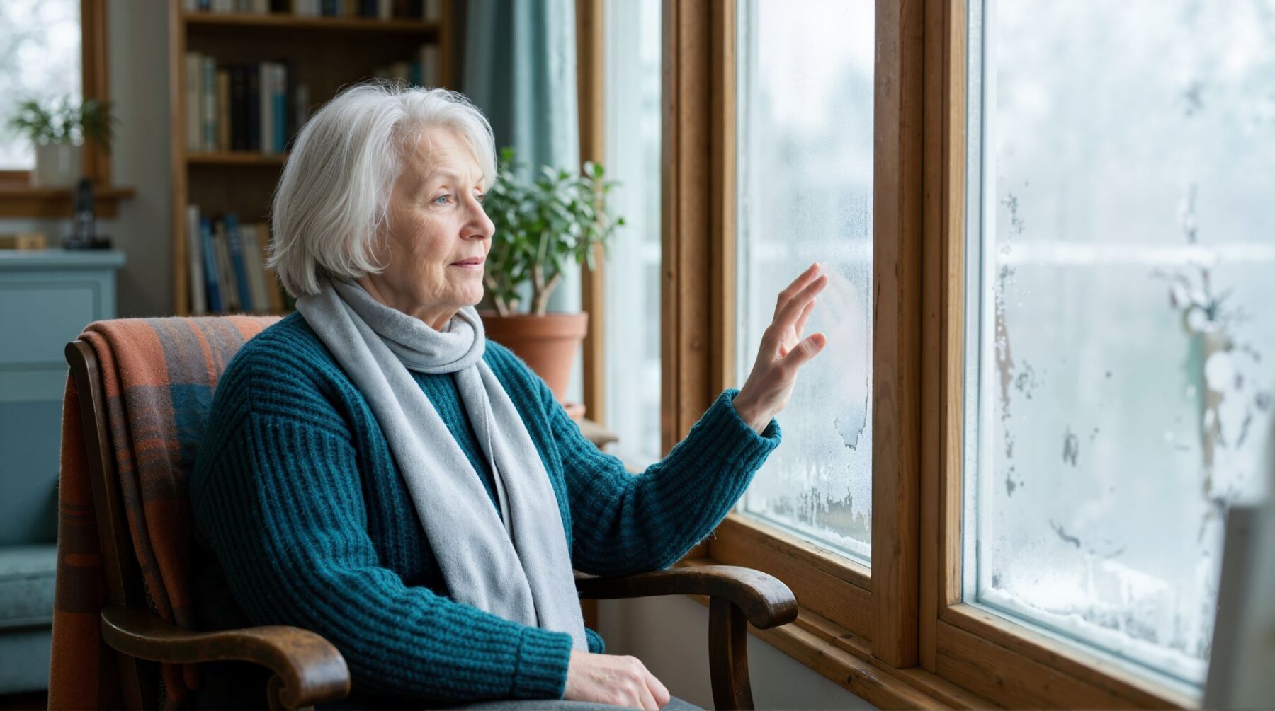 Senior qui s'isole de plus en plus pendant l'hiver