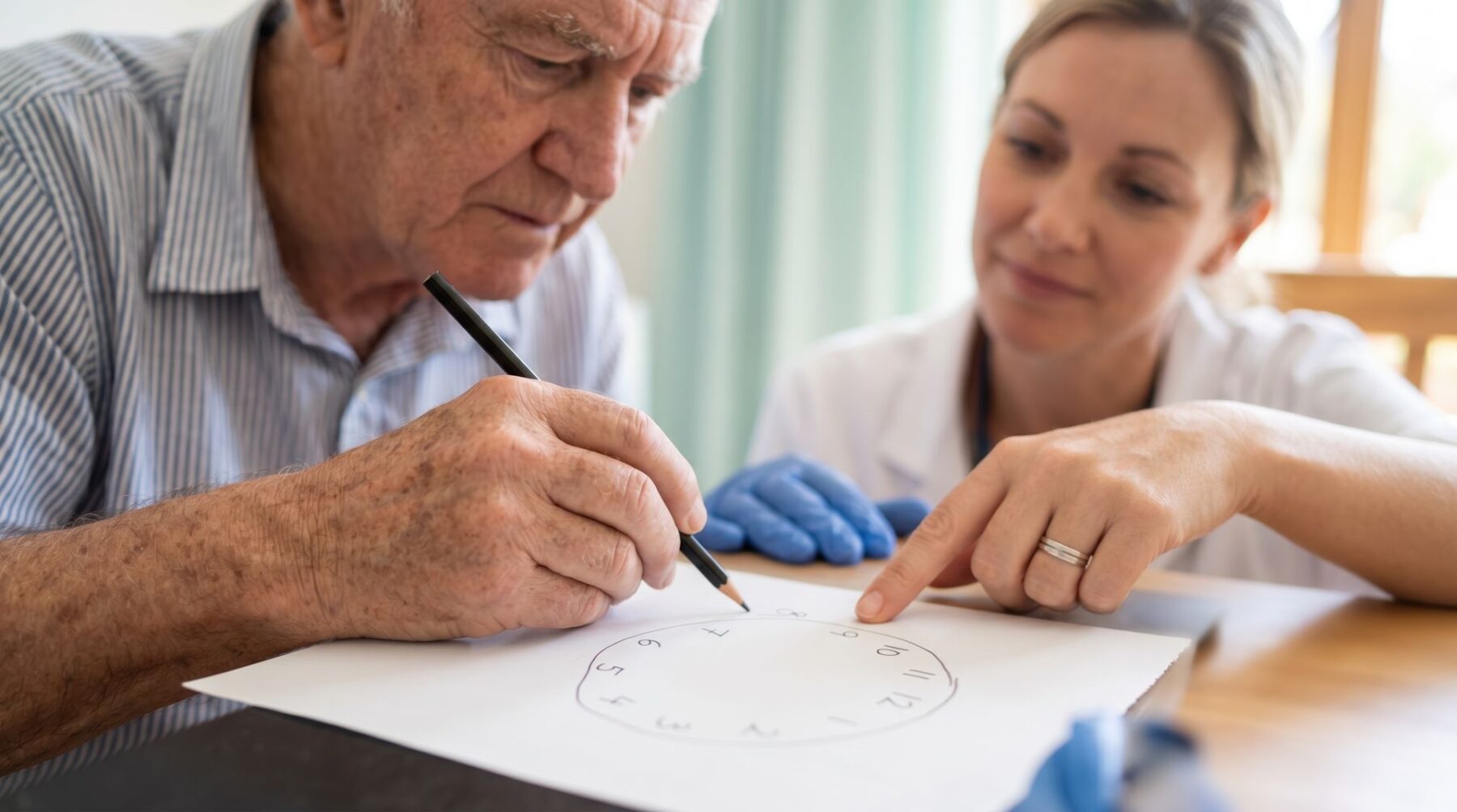 Senior qui fait le test de l'horloge