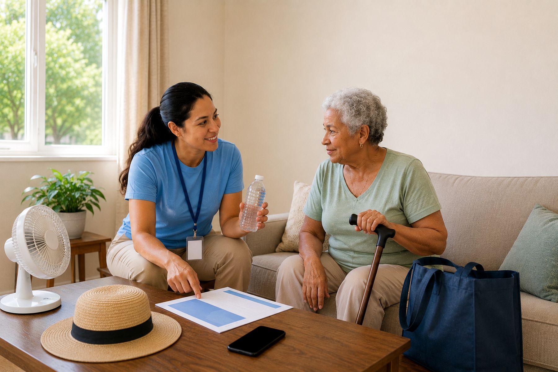 Personnel de l'EHPAD qui veille sur une senior suite à l'activation du plan canicule