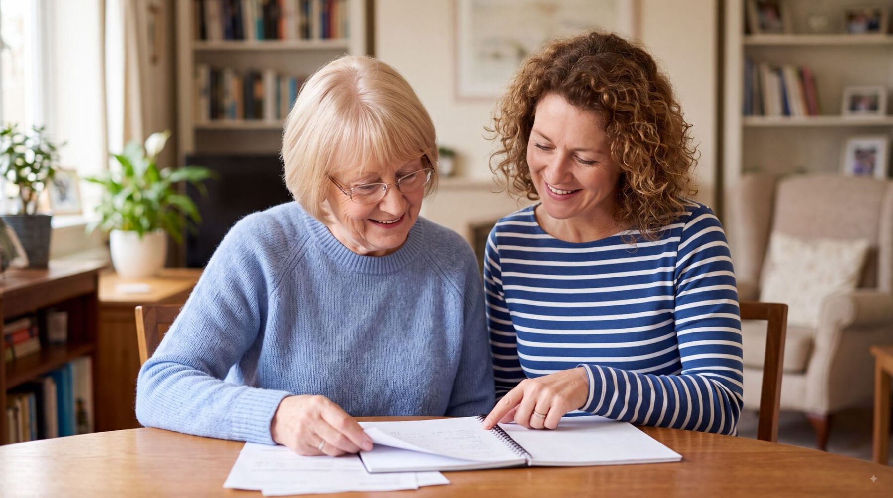 Senior et son aidante qui analysent le PAP